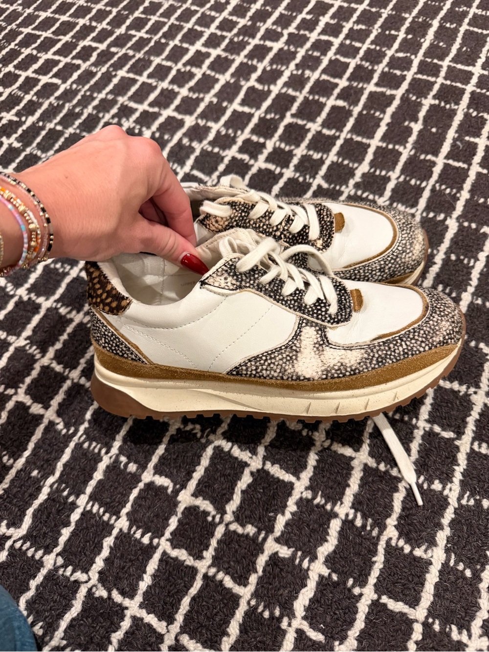 Madewell White and Brown Platform Sneakers with Speckled Animal-Print Trim